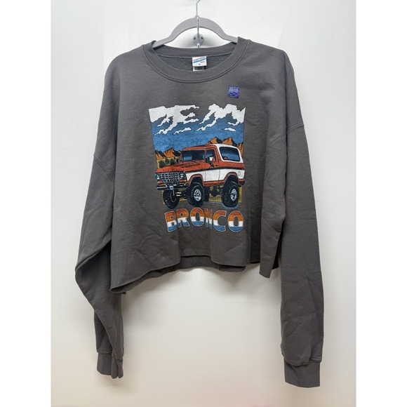 Junk Food Ford Bronco Print Grey Crop Top Long Sleeve Sweatshirt Size XL New #51 - Picture 1 of 9